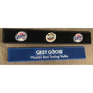 Lot of 2 Miller Lite MGD & Grey Goose Vodka Rubber Bar Mat Spill Rail Mancave